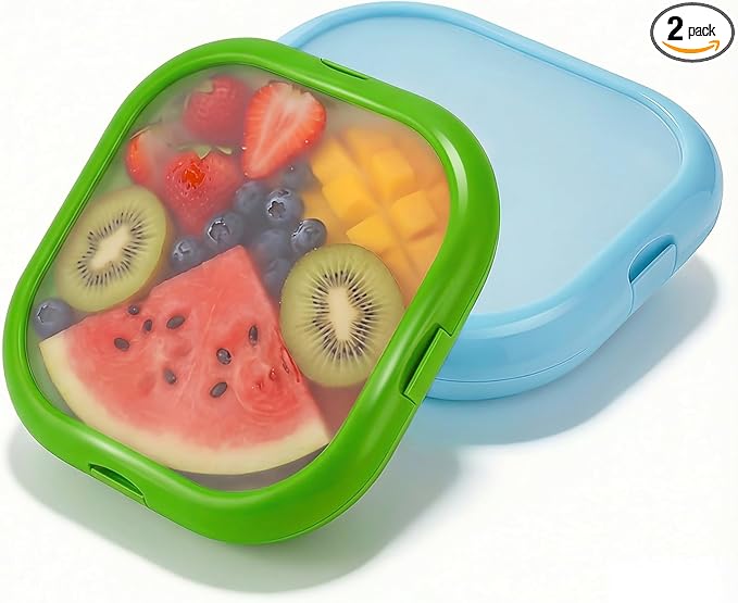 2 Pack Reusable Silicone Storage Boxes, Avocado Saver & Onion Storage for Avocado, Cut Onions, Tomatoes, Garlic and Leftovers in Fridge (Blue/Green)