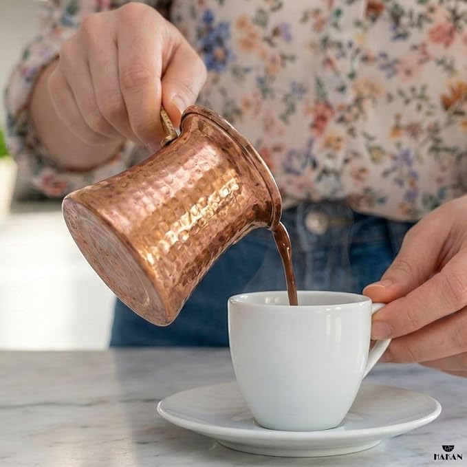 Hakan Turkish Coffee Pot | Stove Top Water Boiler, Coffee Maker, Butter, Chocolate & Milk Warmer | Even and Quick Heat with Handcrafted Copper Material | Coffee Gifts Idea, 13.2 Oz (390 cc)