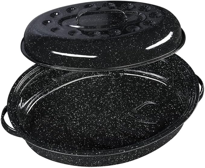 Granite Ware 15-Inch Covered Oval Roaster - Speckled Black