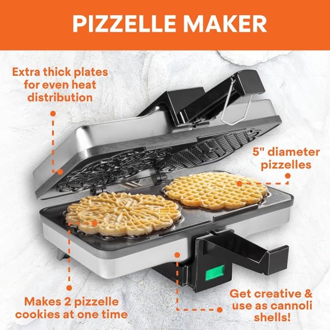 MasterChef Pizzelle Maker- Nonstick Electric Cookie Baker Press, Make Two Homemade 5-Inch Italian Waffle Treats at Once- Breakfast Dessert Iron or Mothers Day Gift for Her- Includes Recipe Guide