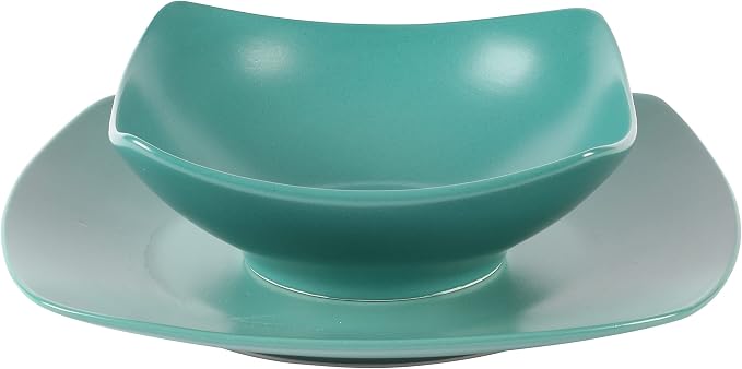 Gibson Home Zen Buffet Matte Porcelain 8 Piece Chip and Scratch Resistant Plates and Bowls Dinnerware Set - Green, Service for 4 (8pcs)