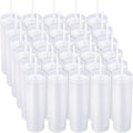 Mimorou 30 Pack Skinny Tumbler with Lids and Straws 16 oz Matte Acrylic Tumblers Straight Double Wall Plastic Reusable Cup Laser Engrave Customized DIY Gifts for Parties Birthday Home Office (White)