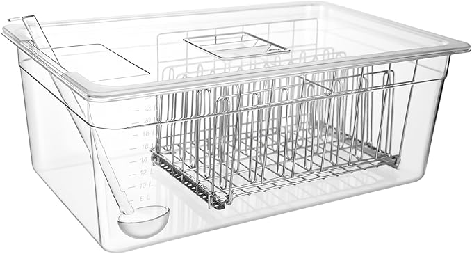 Sous Vide Container 26 QT with Lid, Rack & Spoon-Precision Cooking Tub for Anova Nano, Joule, Instant Pot Immersion Circulators - Large Accessories Kit (Square opening)