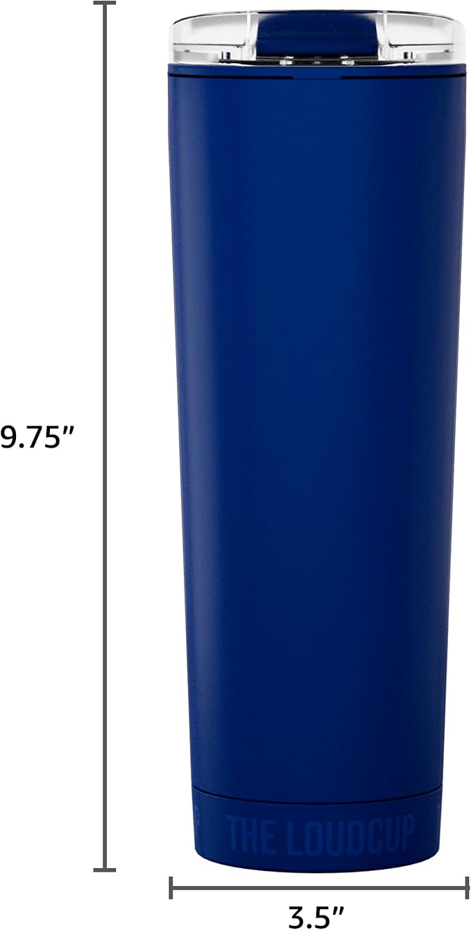 The LoudCup Blow Horn Tumbler, Cheer & Sip 2-in-1 Reusable Water Bottle with Built-In Horn for Sports Games, Tailgates, Parties & Events, BPA-Free, 23 oz, Classic Navy