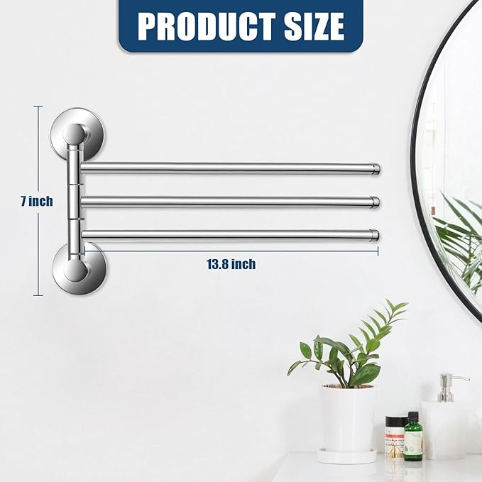 Magnetic Swivel Towel Rack, Stainless Steel 3-Arm Towel Bar, Magnetic Paper Towel Holder for Fridge,Magnetic Towel Racks for Bathroom Kitchen Organizers and Storage