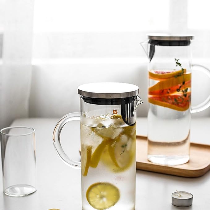 Water Pitcher Borosilicate Glass Pitcher with Stainless Steel Filter Cover Transparent Glass Teapot for Homemade Iced Tea and Juice-1800ml Ice Tea Pitchers