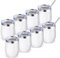 Volhoply 12oz Stainless Steel Wine Tumbler with Lid Bulk 8 Pack,Double Wall Vacuum Stemless Wine Glasses,Reusable Metal Travel Coffe Mug with Straw,Insulated Cup Gifts for Women,Christmas（White,8 Set）