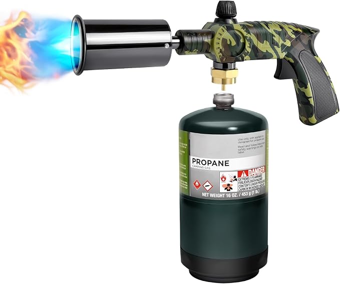 Propane Torch Kit - 5500W High-Powered Kitchen Blow Torch, Adjustable Flame Weed Burner Multipurpose Lighter for Cooking BBQ Camping Gardening Pet Care DIY Projects (Tank NOT Included) - Camouflage
