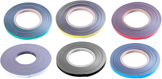 Magnetic Tape Roll Colored Thin Strips - Dry Erase Magnet Whiteboard Graphic Art Tape/ 10mm 33ft Marking Line Magnet Tape(6 Pack Mix Color)