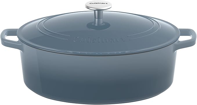 Cuisinart Chef's Classic Enameled Cast Iron Dutch Oven with Lid, Porcelain Enameled Interior, Oven Safe, Induction Compatible, 7-Quart, Oval, Gradient Navy