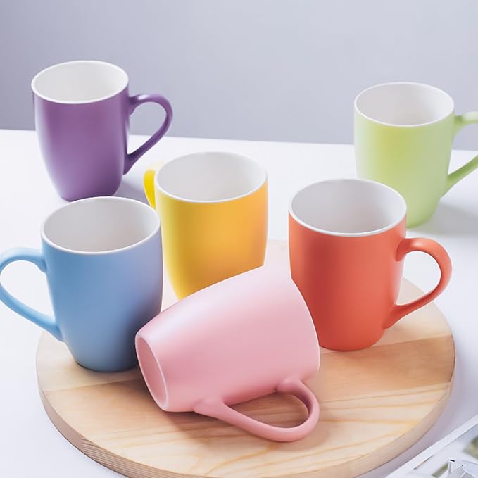Coffee Mugs Set of 6, 12oz Ceramic Coffee Mugs with Handle, Colorful Matte Porcelain Coffee Mug for Latte, Tea, Cocoa, Cappuccino, Cups for Women Men for Home Restaurant Mug(Multicolour)