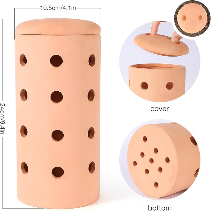 2pcs Underground Compost Bin 10 * 4.13 * 4.13Inch Garden Worm Farm Outdoor for Organic Refuse Red Pottery Ceramics with Holes and Lid Clay for Garden
