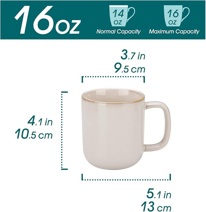 vancasso 16 oz Coffee Mugs Set of 6, Large Ceramic Mug with Handle, Unique Glaze Coffee Cups for Latte, Cappuccino & Hot Cocoa, Dishwasher & Microwave Safe, Beige, Series PLAYA