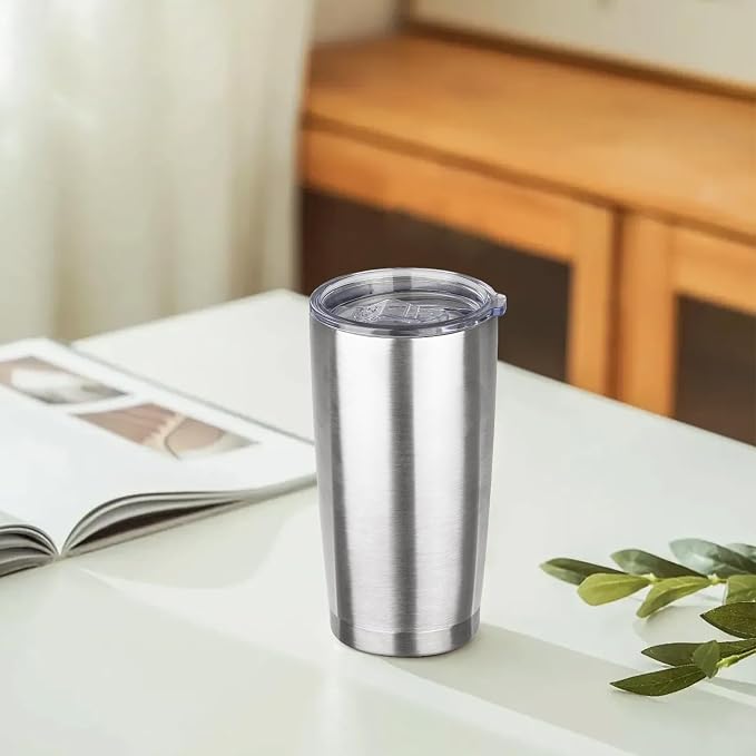 20oz Tumbler with Lid Stainless Steel Insulated Tumblers Travel Coffee Tumbler Bulk Double Wall Vacuum Insulated Water Cup Gifts for Christmas Women Men Her Him Home Office(Silver, 1pack)