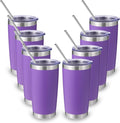 Volhoply 20oz Stainless Steel Tumbler with Lid and Straw Bulk 8 Pack,Double Wall Insulated Travel Iced Coffee Mug Fits Cup Holder,Powder Coated Cups for Hot/Cold Drinks,Gifts for Women（Purple,8 Set）