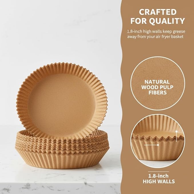 M-bestl Round Air Fryer Liners Disposable for Ninja 5-8 QT,150 pcs Parchment Paper Liners for Air Fryer,Non-stick&Oil-proof for Cleanup of Baking Roasting Microwave Easily (8inch,Round)
