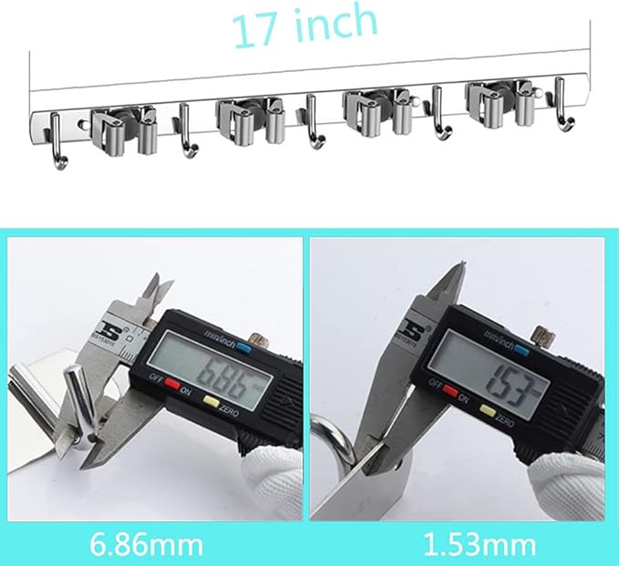 Broom Mop Holder Wall Mount Stainless Steel Tool Hanger Storage Organizer for Home, Kitchen, Garage, Garden, Laundry Room, Bathroom Organization and Storage(4 Racks 5 Hooks)