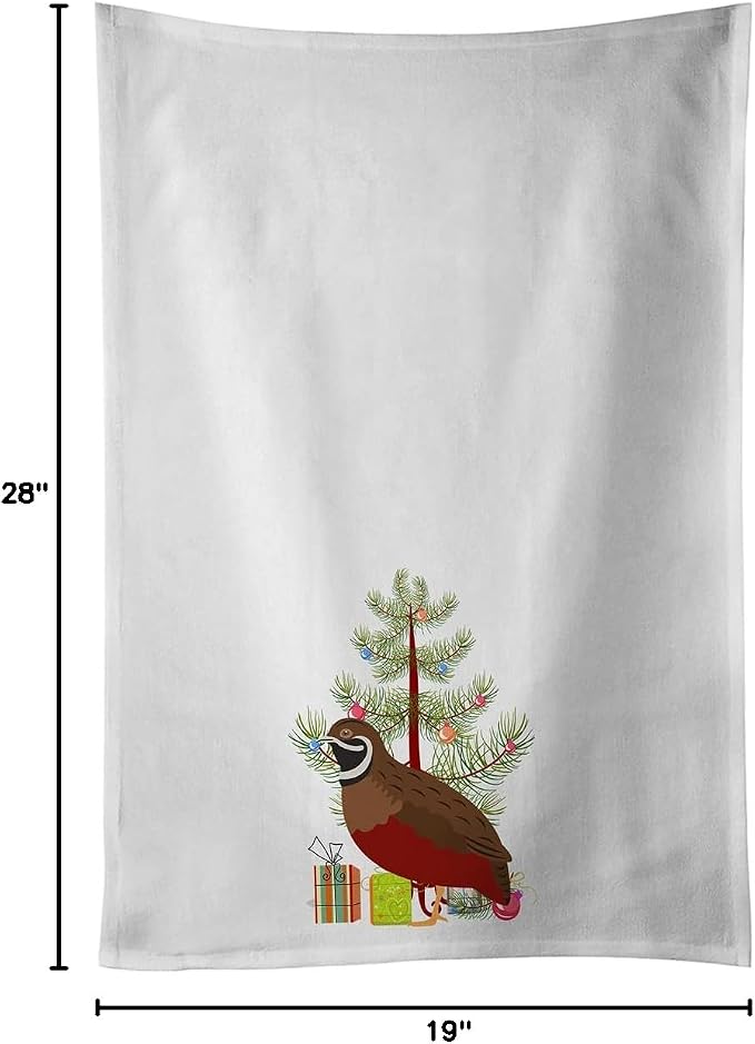 Caroline's Treasures BB9323WTKT Chinese Painted or King Quail Christmas White Kitchen Towel Set of 2 Dish Towels, Teal Decorative Bathroom Hand towel for Hand, Face, Hair, Yoga, Tea, Dishcloth, 19 X 2