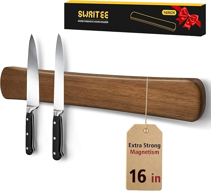 Swaitee Magnetic Knife Holder for Wall, 16 Inch Acacia Wood Magnetic Knife Strip, Kitchen Storage Organizer, Fridge Side Mount, Housewarming Gifts for New Home