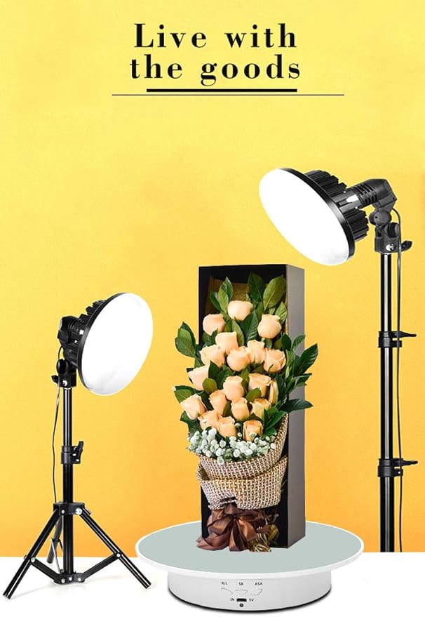 JAYEGT Motorized Rotating Display Stand, 7.87inch /17.6lbs Load, 360 Degree Electric Rotating Turntable for Photography Products, Jewelry, Cake,3D Model , Mirror Cover (White/Button Control)