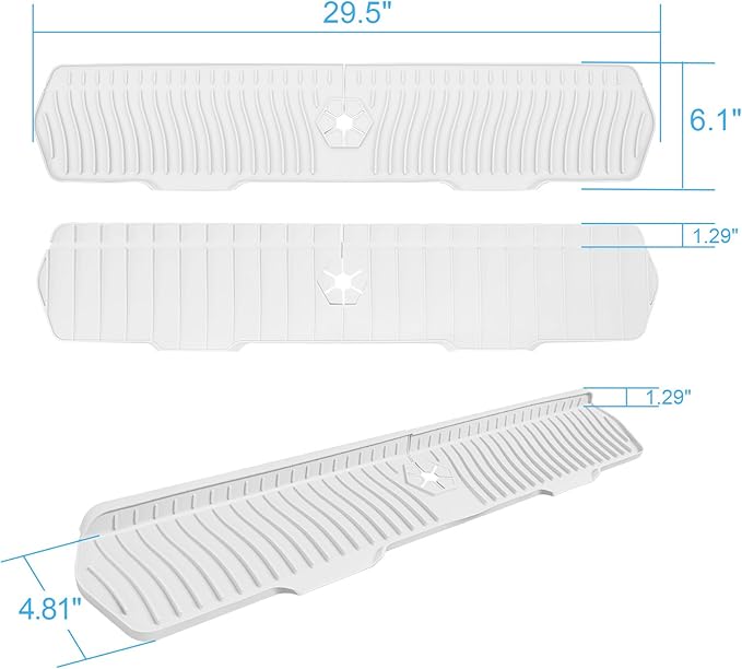 Faucet Guard - 90 Foldable Draining Mat for Kitchen Sink with 2 Drain Ports, Suitable for Bathroom, etc (White, 29.9"*5.9")