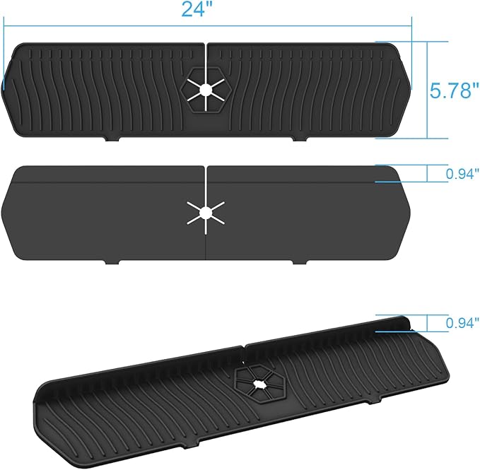 Faucet Guard - 90 Foldable Draining Mat for Kitchen Sink with 2 Drain Ports, Black, 24"*5.66"