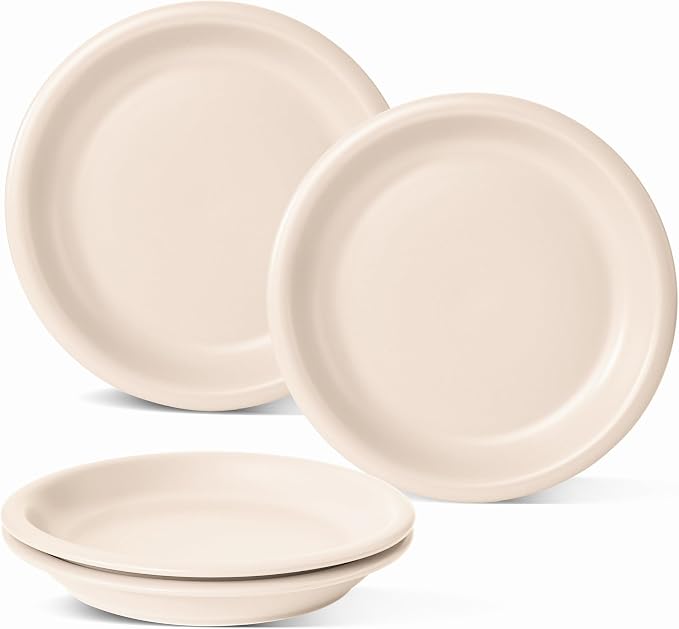 Timeworn Clay Salad Plates, Set of 4, 8-Inch, Creamy White | Hand-Finished, Stoneware, Dessert and Appetizer Plate, Microwave and Dishwasher Safe