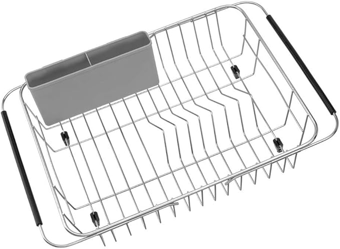 SANNO 26" L X 14" Sink Grid Protectors, Sink Protector Grid for Kitchen Sink Over The Sink Expandable Dish Drying Rack, Dish Drainer, Hold Up Dishes, Utensils Organization, Stainless Steel