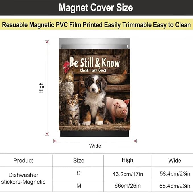 Rooster Dishwasher Magnet Cover,Decorative Pig Magnetic Panel Sticker for Dishwasher and Refrigerator,Puppy and Cat Washing Machine Cover Magnet,Christian Country Style Appliance Decoration,23"x17"
