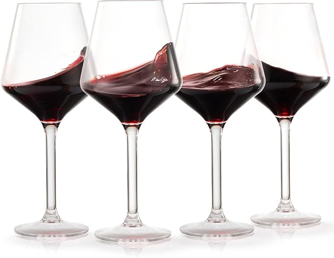 Unbreakable European Style Plastic Crystal, Stemmed Wine Glasses | Set of 4 | Acrylic Tritan Drinkware, Unbreakable Clear Color Shatterproof BPA-free, Reusable, Floating Pool & Indoor & Outdoor, 18oz