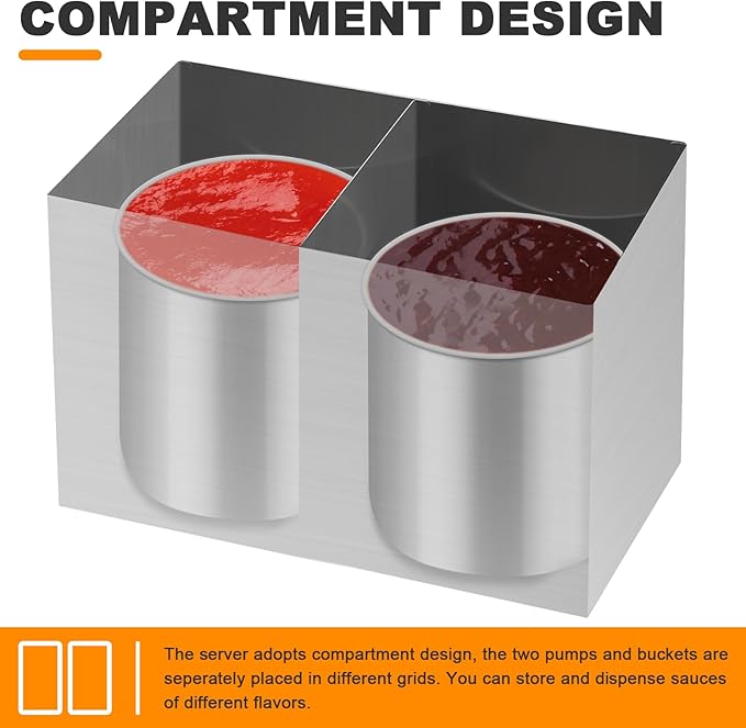 Commercial Sauce Dispenser Pump Stainless Steel Condiment Pump Station 7.4Quart Pump Dispenser Container for Ketchup Dressing Syrup Jam BBQ Sauce