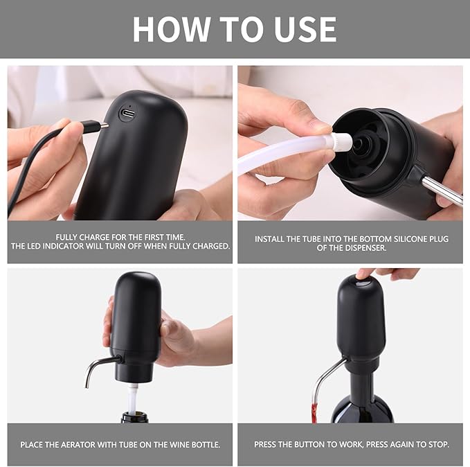 CIRCLE JOY Electric Wine Opener Set 4-in-1 Automatic Corkscrew with Rechargeable Wine Aerator Pourer, Foil Cutter, Vacuum Wine Stopper | Premium Gift Box for Wine Lovers, Black