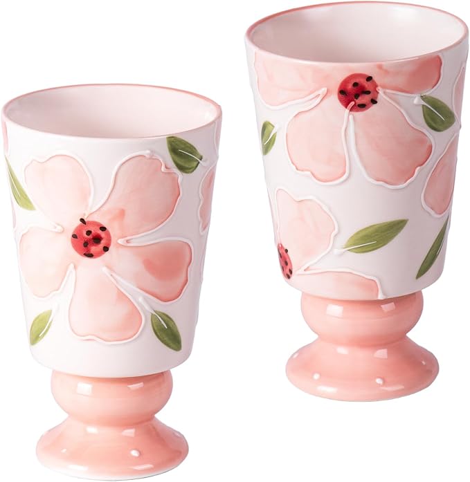 KAMMAK Ceramic Mug - Hand-Painted Coffee and Tea Mug - 400ML Vintage Breakfast Cups - Cute Mugs for Women - Ideal for Birthday - Afternoon Tea & Housewarming Gifts, GX017