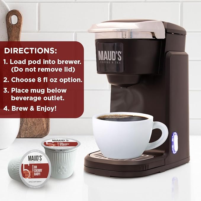 Maud's Cherry Flavored Coffee Pods, 36 ct, Medium Roast Flavored Coffee in Single Serve Pods – 100% Arabica Beans, Compatible with Keurig K Cups Maker