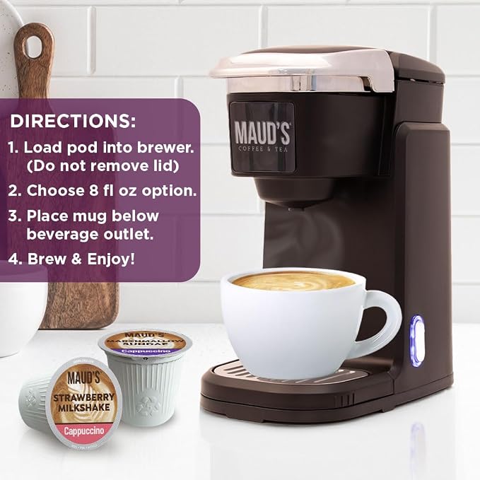 Maud's Cappuccino Coffee Pods Variety Pack, 56 ct, 8 Assorted Flavors, Single Serve Pods – Compatible with Keurig K Cups Maker