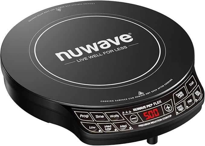 Nuwave Precision Induction Cooktop, 10.25” Shatter-Proof Ceramic Glass, 6.5” Heating Coil, 81 Temps from 100°F to 500°F, 3 Wattage Settings 600, 900 & 1400 Watts