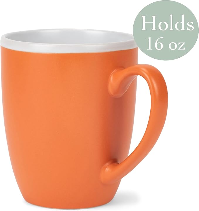 Elanze Designs Solid Color Orange White Interior 16 ounce Matte Ceramic Mugs Matching Set of 4
