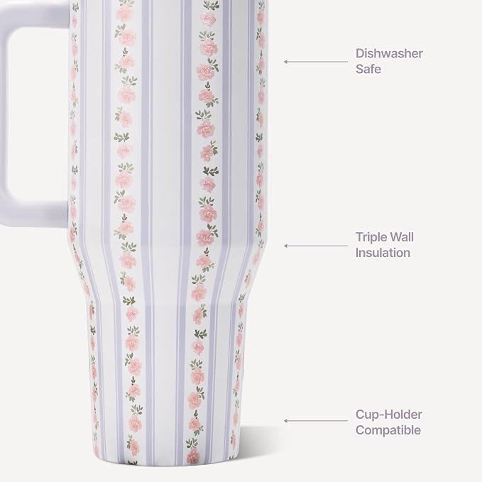 HydroJug Traveler 32oz, Insulated Tumbler with Handle & Straw, Primrose