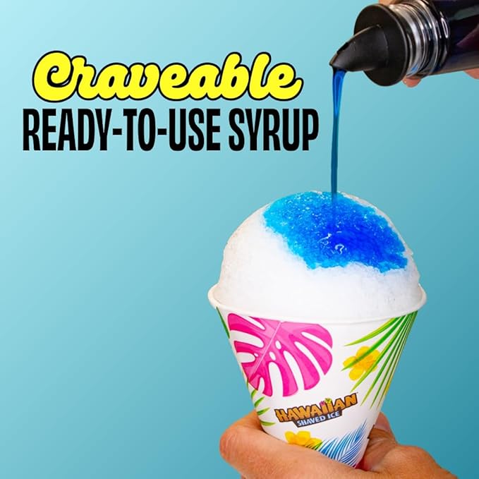 Hawaiian Shaved Ice Sour Blue Raspberry Syrup - Nut Soy Dairy Free - Flavor Fluffy & Crunchy Snow Cones - Shelf Stable - Makes 8 Servings - 16 ounces