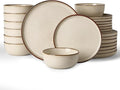 Famiware Milkyway Stoneware Dinnerware Set, 24-Piece, Double Reactive Glaze, Plates and Bowls, Service for 8, Microwave and Dishwasher Safe, Scratch-Resistant, Light khaki
