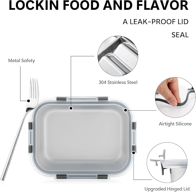 Cuiselect 4 PCS Stainless Steel Lunch Box- 4 Size Leakproof & Dishwasher Safe, Stackable Stainless Steel Food Containers, Metal Bento Box for Work,Travel (58/41 /24/ 14Oz)