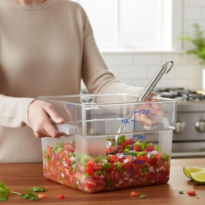 Soro Essentials- 12 qt. Polycarbonate Square Food Storage Container with Graduated Markings Clear Color- Stackable Storage Bin Plastic Food Container with Handle for Pantry Organizer Storage Kitchen