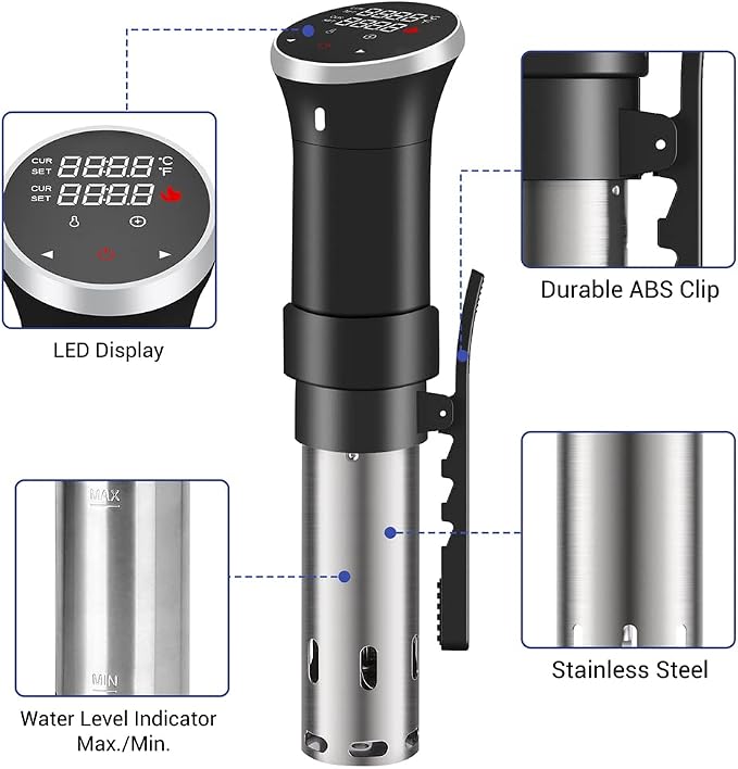Fityou Accu Slim Sous Vide Thermal Immersion Circulator, 1100W Vacuum Precision Cooker with Precise Temperature and Timer, Full Touch Screen Control, Ultra-Quiet Sou Vide Slow Cooker, Recipe