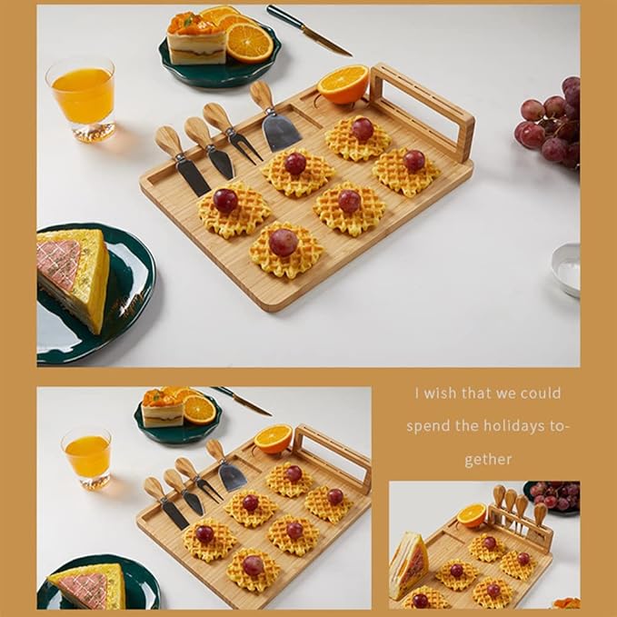Bamboo Cheese Board and Knife Set,Cheese Platter - House Warming Gifts New Home, Anniversary & Wedding Gifts for Couple, Housewarming Gift New House (Style1)/661, 21213