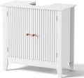 Under Sink Bathroom Cabinet with U-Shape Cutout for Pedestal Sink, Storage Cabinet with 2 Doors, Adjustable Shelf, Freestanding Floor Cabinet, Space-Saving Organizer for Bathroom (White)