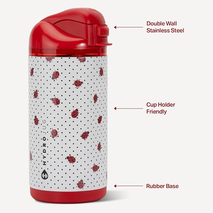 HydroJug Ease2o 14oz Kids Water Bottle with Straw & Chug Lid, Ladybyg