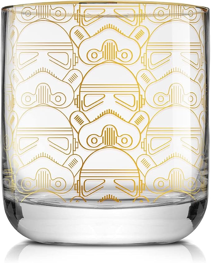 JoyJolt Star Wars Glassware. 'Deco' Lowball Glasses Set of 4, 10oz Star Wars Glasses. Short Tumbler with Darth Vader in Retro Crystal Glass Cup. Double Old Fashioned Rocks or Water Glass