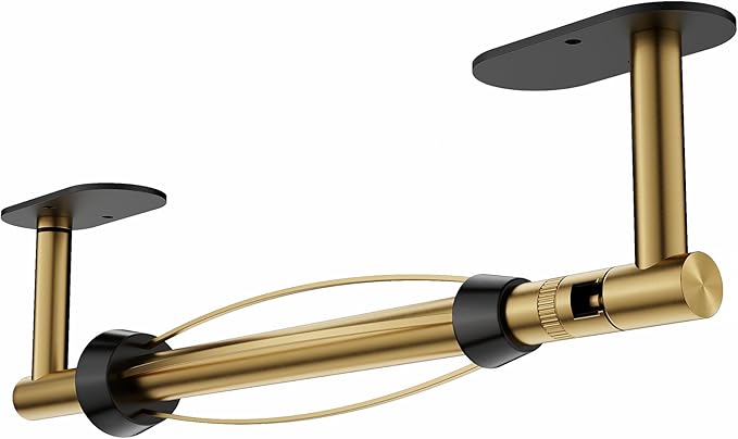 Paper Towel Holder Under Cabinet, Self Adhesive or Wall Mount for Kitchen Bathroom, Stainless Steel Paper Towel Holders with Damping Effect, Single Hand Operable (Black&Gold)