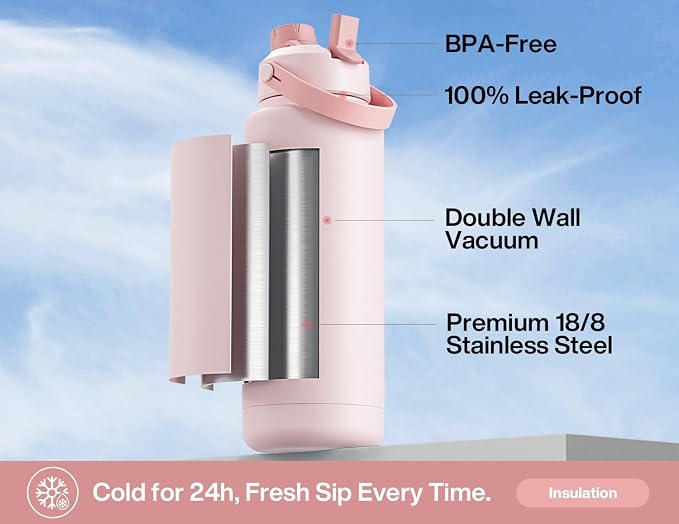 POWCAN 40 oz Insulated Water Bottle with 2-in-1 Straw and Spout Lid, Glow-in-the-Dark, 24H Cold, Leakproof, BPA-Free, Double Wall Stainless Steel for Sports, Gym, Travel, and School (Island Post Co.)