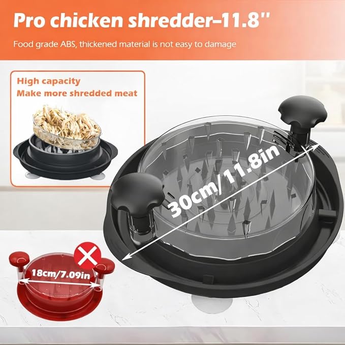 Premium Manual Food Shredder, Chicken Crusher Tool, Large Standard Size, PowerPull Chicken Grinder, Pork & Beef, KitchenPro Chicken Shredder Tool (Black)